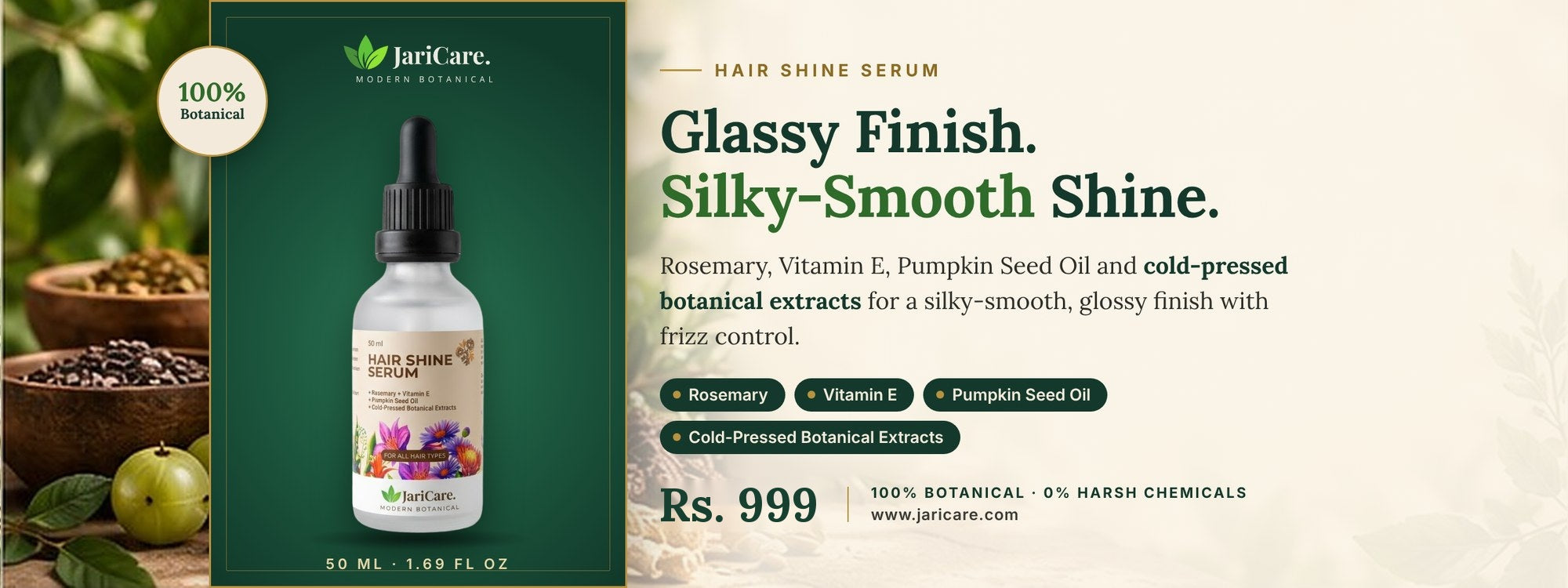 Hair Shine Serum: glassy finish and silky-smooth shine. Rs. 999.